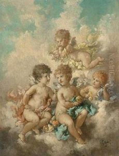 Putti On A Cloud Oil Painting by Charles Augustus Henry Lutyens