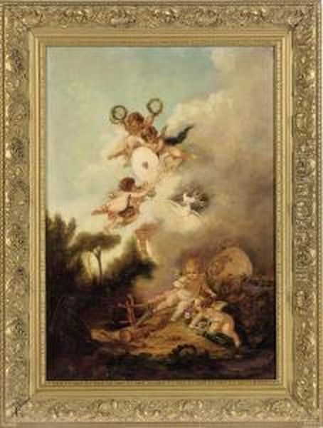 Desporting Putti Oil Painting by Charles Augustus Henry Lutyens