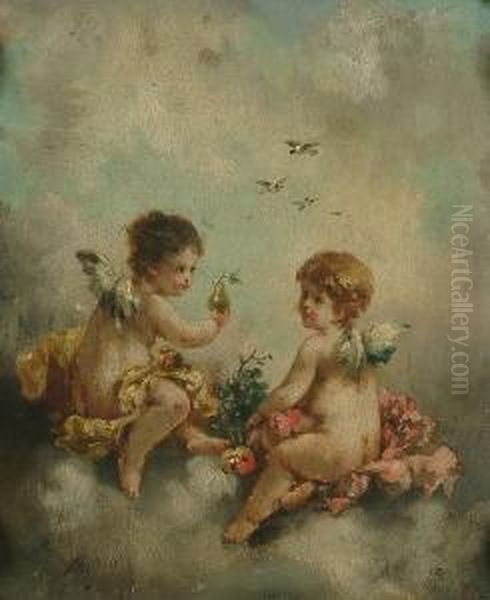 Putti Amongst Clouds Oil Painting by Charles Augustus Henry Lutyens