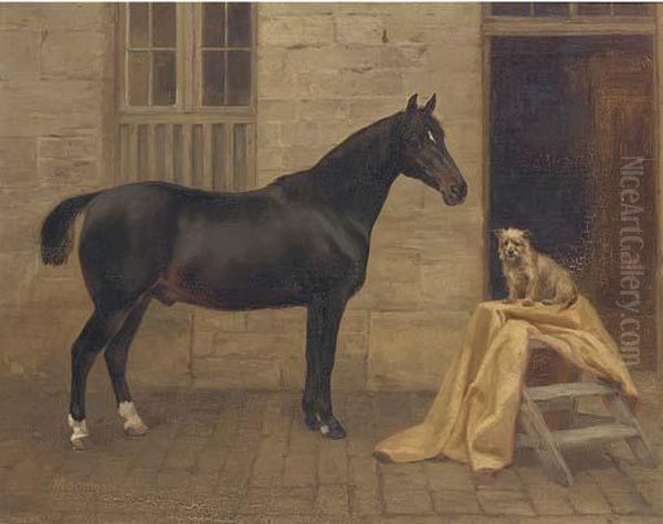 Moorman, A Cob And Pixie, A Terrier Outside A Stable Oil Painting by Charles Augustus Henry Lutyens