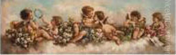 Putti Disporting In The Clouds Oil Painting by Charles Augustus Henry Lutyens