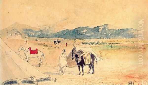 Encampment in Morocco, between Tangiers and Meknes Oil Painting by Eugene Delacroix