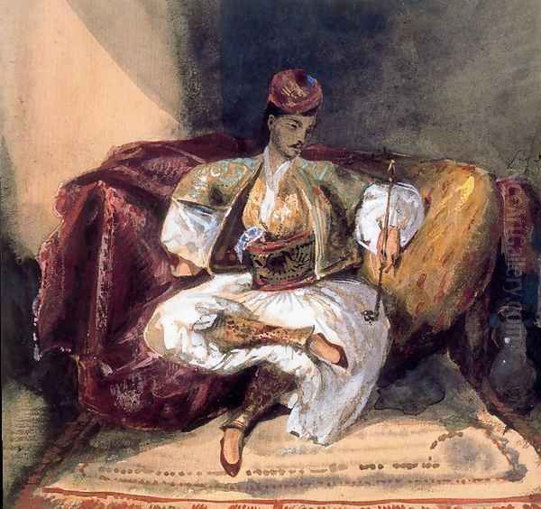 Seated Turk Smoking Oil Painting by Eugene Delacroix