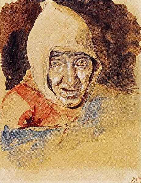 Head of an elderly woman Oil Painting by Eugene Delacroix