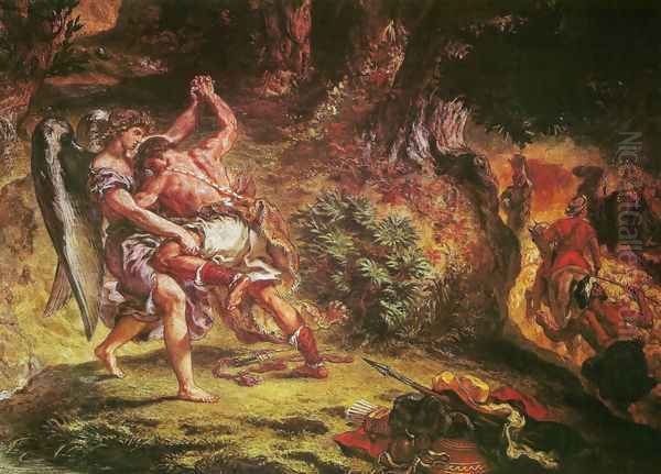 Jakob's fight with the angel (detail 1) Oil Painting by Eugene Delacroix