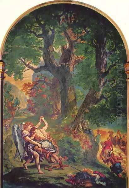 Jakob's fight with the angel Oil Painting by Eugene Delacroix