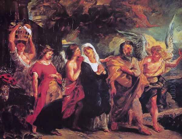 The flight of Lot Oil Painting by Eugene Delacroix