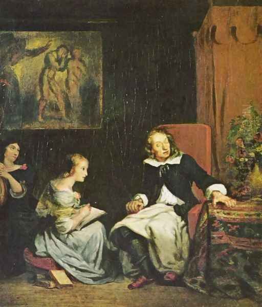 Milton dictates the Paradise to its daughters draws Oil Painting by Eugene Delacroix