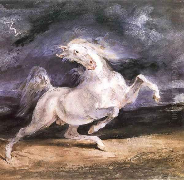 Horse Frightened by a Storm Oil Painting by Eugene Delacroix