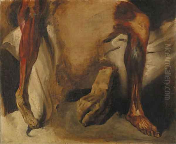 A severed Hand and two corchs of a Leg Oil Painting by Eugene Delacroix