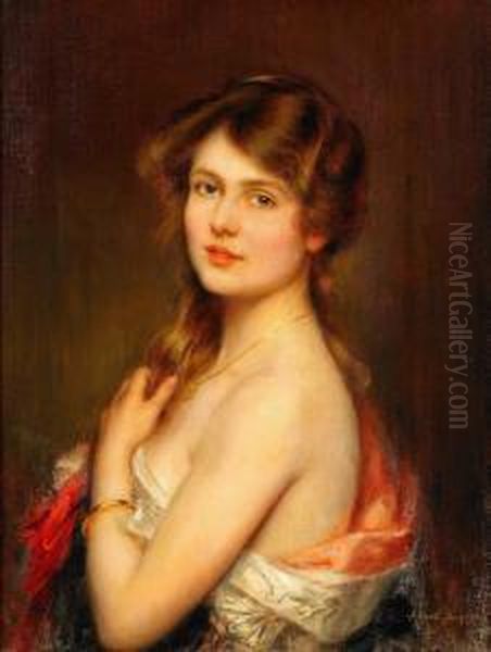 Portratt Av Ung Dam Med Guldarmband Oil Painting by Albert Lynch