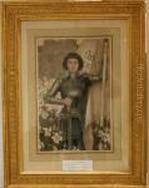 Handkolorerad. Jeanne D'arc. Proveniens: Sofierosslottsauktion 1974. Oil Painting by Albert Lynch