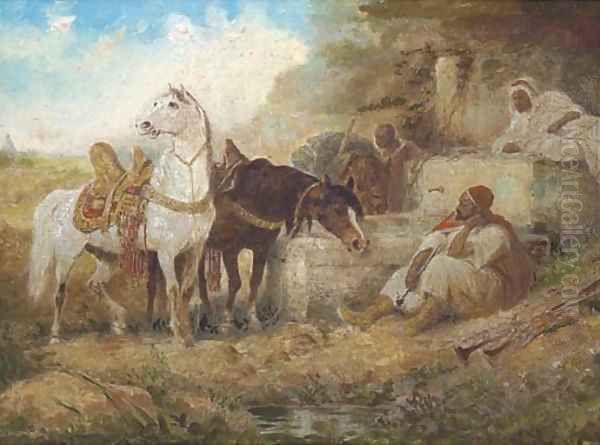 A rest at the watering hole Oil Painting by Eugene Delacroix