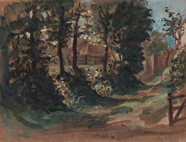 A view of a farmhouse near Dieppe Oil Painting by Eugene Delacroix