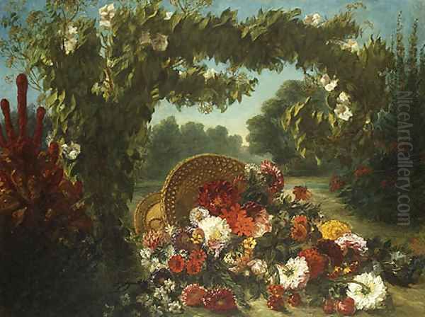 Basket of Flowers 1848 Oil Painting by Eugene Delacroix