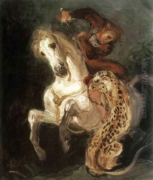 Jaguar Attacking a Horseman Oil Painting by Eugene Delacroix