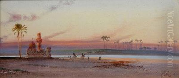 Red Skies Near Cairo. Oil Painting by Henry Stanton Lynton