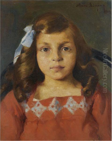 Girl In Red Oil Painting by Nicholaos Lytras