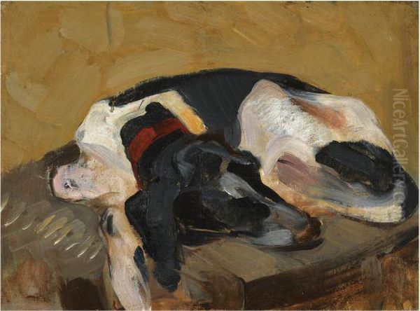 Sleeping Dog Oil Painting by Nicholaos Lytras