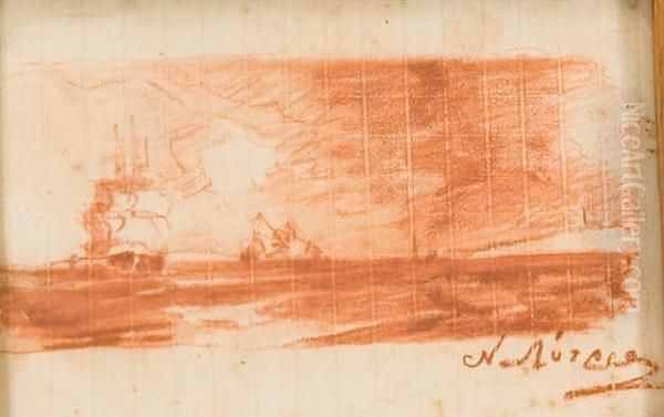 Double Sided Drawing, Recto Sailing Boats; Verso Shepherd Resting Oil Painting by Nikoforos Lytras