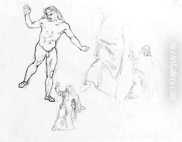 Studies for La barque de Dante Oil Painting by Eugene Delacroix