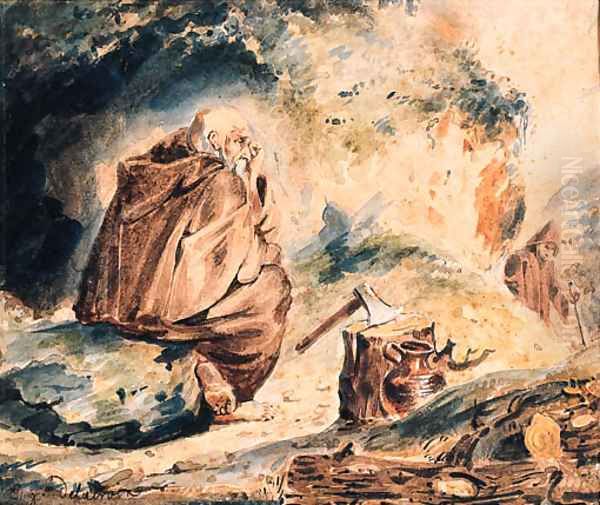 Deux hermites devant une grotte Oil Painting by Eugene Delacroix