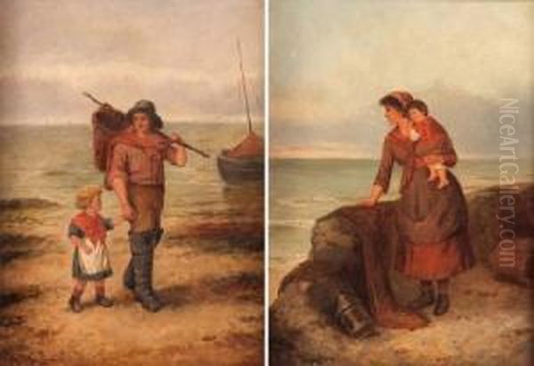 Fisherfolk With Children Oil Painting by Hamilton Macallum