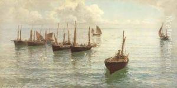 The Fleet At Anchor Oil Painting by Hamilton Macallum