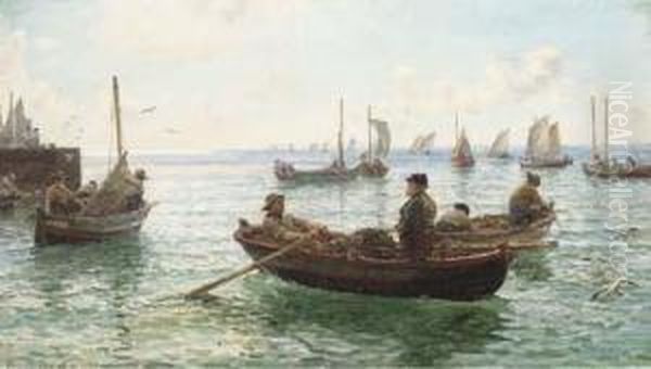 Lobster Fishermen Leaving Harbour Oil Painting by Hamilton Macallum