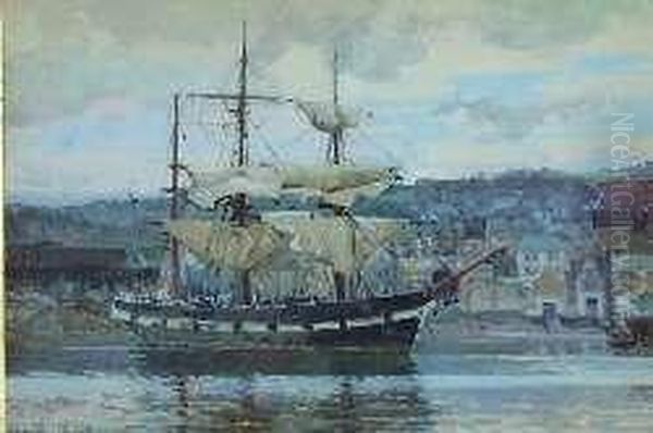 Study Of A Clipper In Harbour Oil Painting by Hamilton Macallum