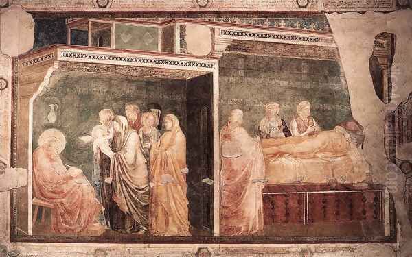 Scenes from the Life of St John the Baptist- 2. Birth and Naming of the Baptist, 1320 Oil Painting by Giotto Di Bondone