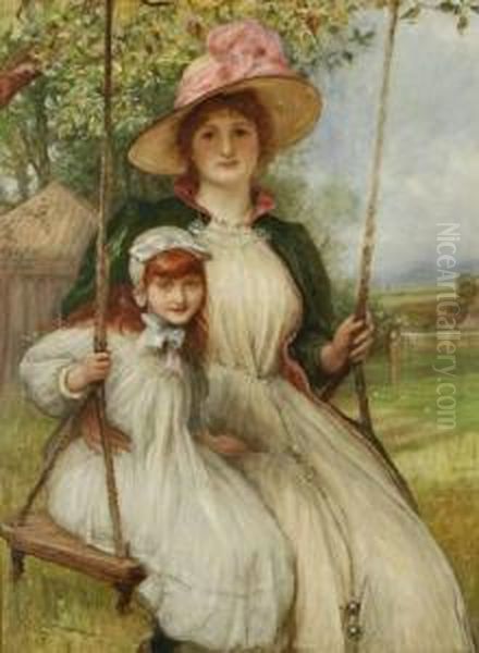 Mother Anddaughter On A Swing Oil Painting by Robert Walker Macbeth