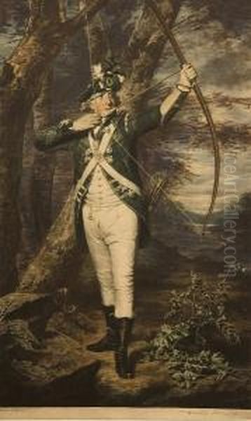 A Royal Archer Standing Full Length With Bow Drawn, In Open Landscape Oil Painting by Henry Macbeth-Raeburn