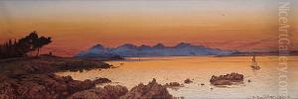 View Of The Estrelles Mountains From Cap D'antibe Oil Painting by Andrew MacCallum