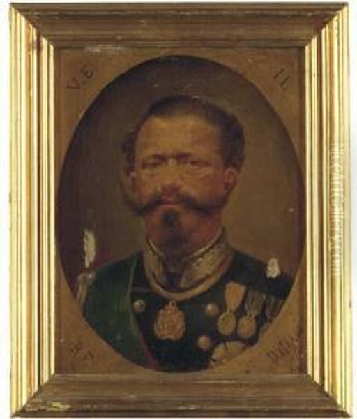 Portrait Of Vittorio Emanuele Ii, King Of Italy (1820-1878) Oil Painting by Cesare Maccari