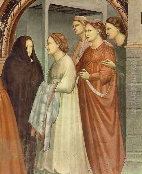 No. 6 Scenes from the Life of Joachim- 6. Meeting at the Golden Gate (detail 1) 1304 Oil Painting by Giotto Di Bondone