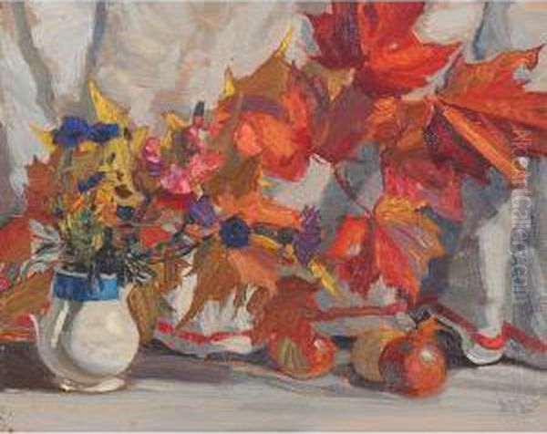 Leaves And Flowers Oil Painting by James Edward Hervey MacDonald