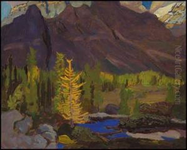 Tamarack And Mountain Stream, Lake O'hara Camp Oil Painting by James Edward Hervey MacDonald