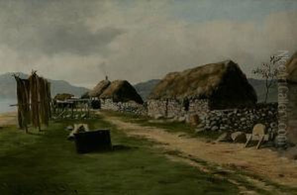 Cottages And Nets Drying Oil Painting by John Blake Macdonald