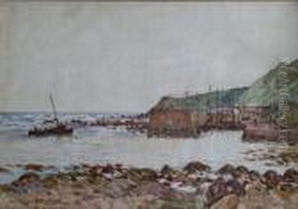 Ascottish Harbour Scene Oil Painting by John Blake Macdonald