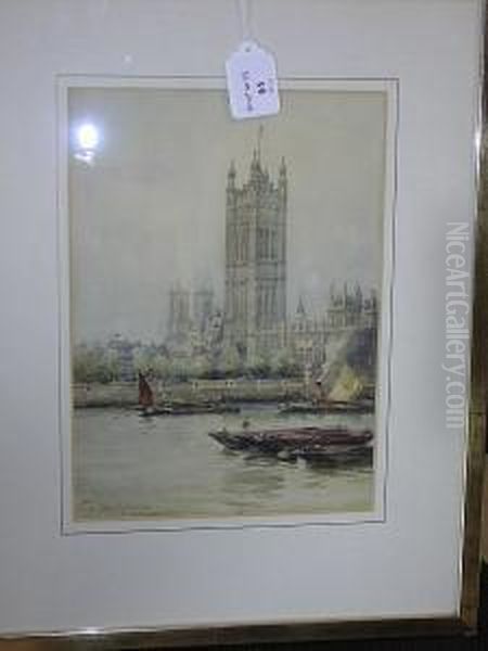 View Of The Thames In London Oil Painting by William Alister Macdonald