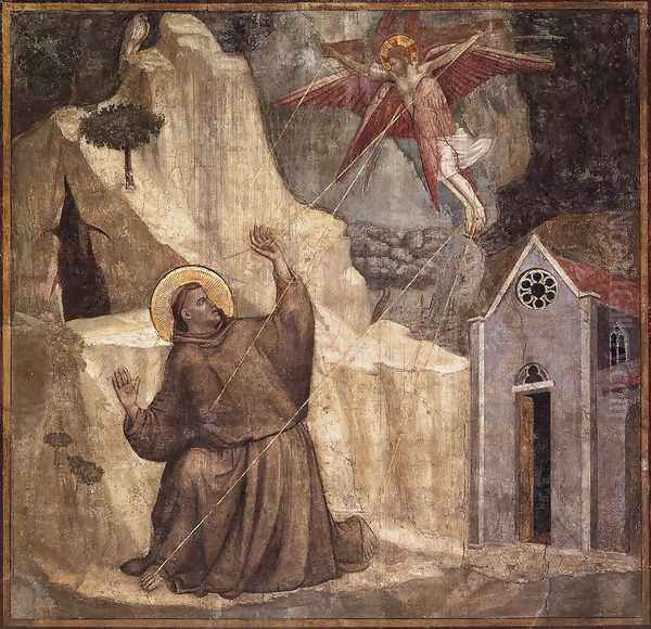 Scenes from the Life of Saint Francis- 1. Stigmatisation of Saint Francis 1325 Oil Painting by Giotto Di Bondone