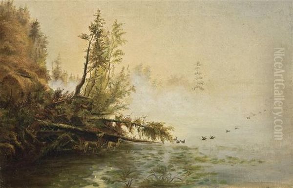 Loon Lake, Morning Oil Painting by James McDougal Hart