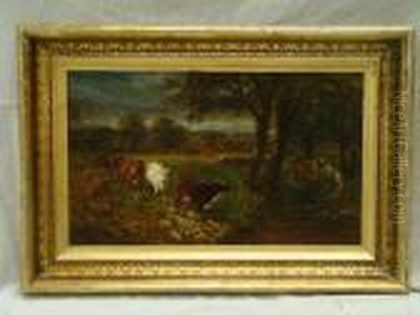 Cows By A Water
Hole Oil Painting by James McDougal Hart