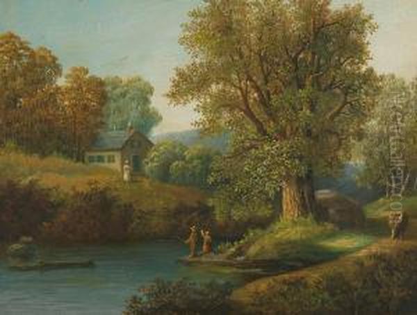 Cottage By A Mountain River Oil Painting by James McDougal Hart