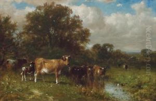 Cattle By A Stream Oil Painting by James McDougal Hart