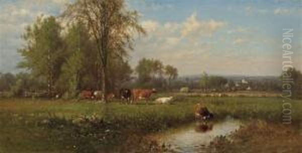 Cattle In A Field Oil Painting by James McDougal Hart