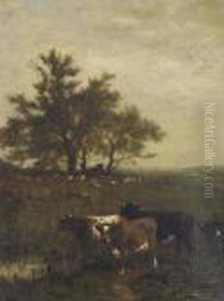 Landscape With Cattle Oil Painting by James McDougal Hart