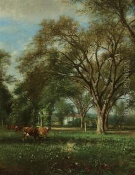 Cattle In A Pasture Oil Painting by James McDougal Hart