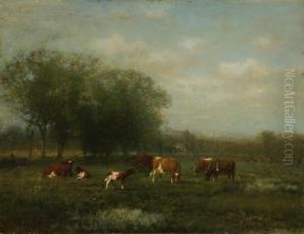 Cattle Grazing On A Summer Day Oil Painting by James McDougal Hart